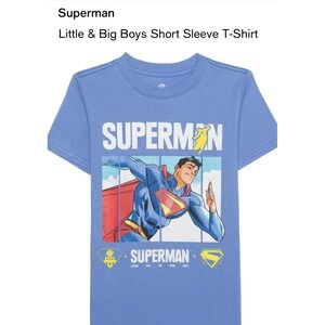 Superman Shirt Youth Lg Solid Blue Big Logo Cotton Short Sleeve Superhero Teens